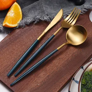 포르투갈 매트 대량 스테인레스 스틸 칼 세트 골드 로얄 프레스티지 웨딩 매트 골드 블랙 flatware 이벤트