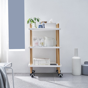 Drie-Tier Beweegbare Opslagrekken Plastic Houten Badkamerkar Keuken Opbergplanken Op Wielen - Product Image 2