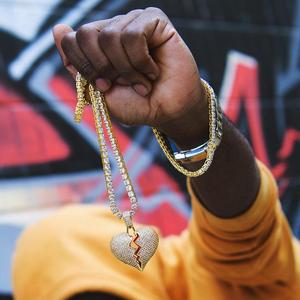 Collar con Colgante de Corazón Roto Dorado KRKC, Estilo Hip Hop, con Cristales, Joyería para Parejas, Regalo, Collar de Corazón Roto para Parejas - Product Image 5