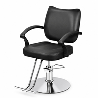 Fauteuil de barbier au design contemporain en cuir PU noir personnalisé avec base métallique relevable pour salon de coiffure et barbier
