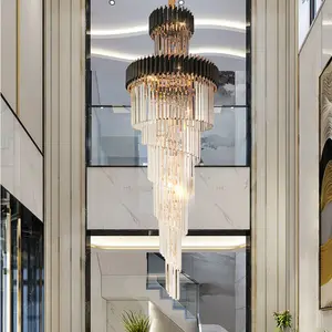 Duman gri kristal avize Deluxe oturma odası lambası otel dubleks dekoratif merdiven uzun avize