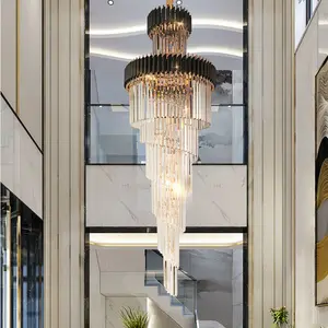 Rook Grijze Kristallen Kroonluchter Deluxe Woonkamer Lamp Hotel Duplex Building Decoratieve Trap Lange Kroonluchter