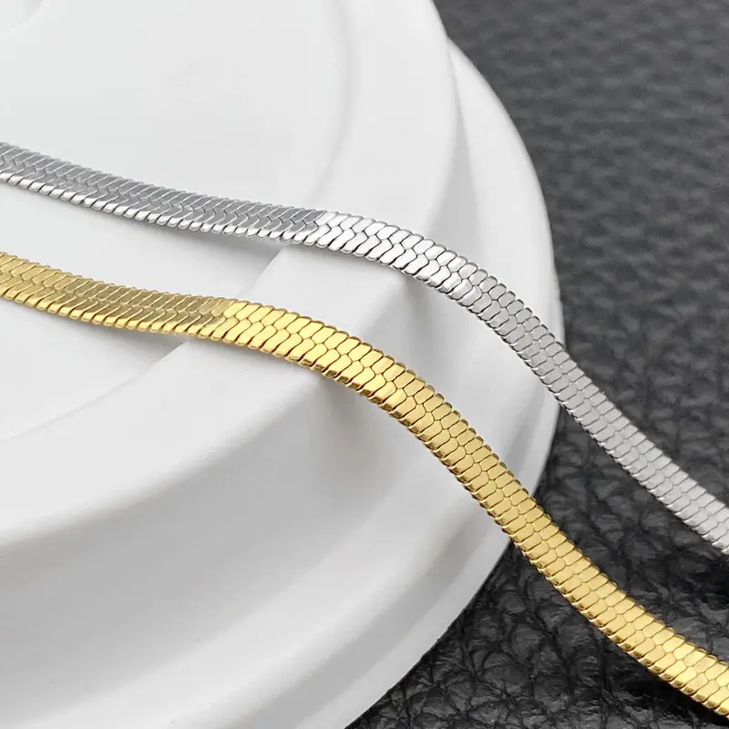 Women Chain Necklace Stainless Steel Silver Gold Italian Solid 3mm Flexible Flat Herringbone Chain Necklace For Men Women