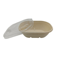 Contenant alimentaire 23 OZ (700 ml) en pulpe de bagasse compostable, jetable, pour plats à emporter, bol ovale en canne à sucre avec couvercle, ensemble de vaisselle