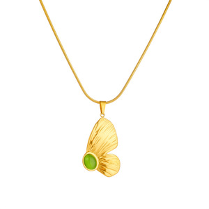 Butterfly Green Cat's Eye Stone Necklace Earring Set Zinc Alloy Party Jewelry - Product Image 5