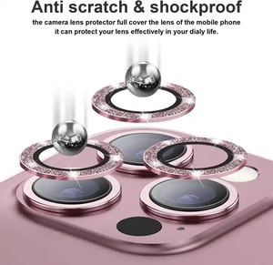 กระจกนิรภัย2.5D กรอบเพชรโลหะสีสันสดใสตัวป้องกันเลนส์กล้องสำหรับ iPhone 17 16 15 14 13 12 PRO MAX - Product Image 2