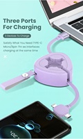 3 en 1 rétractable 5A charge rapide câble de téléphone USB imprimante portable chargeur fil ligne de données 1 câble de charge USB