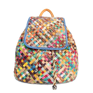 Bolso Ando, mochila de piel de vaca auténtica para mujer, mochila informal con solapa y cordón de colores tejidos y coloridos - Product Image 5