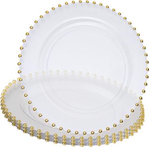 Assiette de présentation ronde transparente de 13 pouces de style européen avec bord perlé pour mariages, assiettes rigides pour fruits et collations - Product Image 1