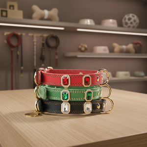 Collares de Cuero Genuino para Mascotas, Transpirables, con Diamantes de Colores, Collares de Cristal de Lujo para Gatos - Product Image 1