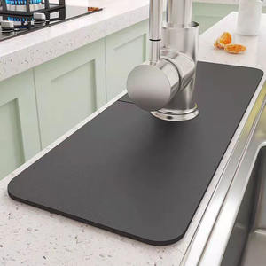 Tapis de robinet en terre de diatomée gris, couleur unie, découpable, pliable, anti-éclaboussures pour évier de cuisine, absorbant et drainant - Product Image 4