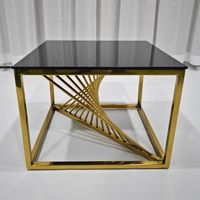 Table basse carrée en verre noir avec cadre en acier inoxydable torsadé doré