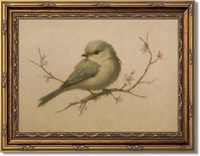 Lukisan Kanvas Burung Vintage Berbingkai Emas dengan Bunga Sakura, Dekorasi Rustic Musim Semi, Sampel OEM ODM Siap Dalam Setengah Hari