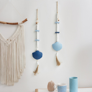 Mediterranean Style Wooden Shell Beaded <b>Wall</b> Hanging 2Pcs Ocean Theme <b>Decor</b> For Restaurant Bar - Product Image 1