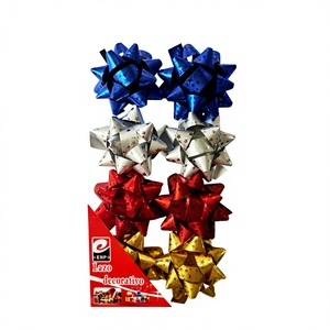 Ruban de Noël en polypropylène réutilisable Erpsl, motif étoile imprimé, 2 pouces, or, argent, rouge, bleu mélangé, lot de 12 - Product Image 1