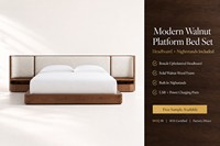 Lit plateforme moderne de luxe en bouclette, tapissé et sculpté à la main, avec tiroirs de chevet intégrés, en bois massif, mobilier de chambre d'hôtel