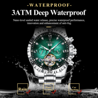 Poedagar 1418 Luxus Herren Mechanische Uhr Datum Wasserdichte Armbanduhr Skelettierte Leuchtende Edelstahl Automatikuhr für Männer