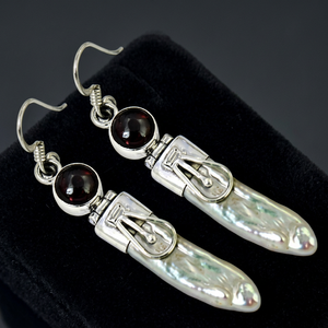 Vintage 925 Sterling Silver Garnet <b>Earrings</b> With Pearl Drop Design Women's Everyday Wear Jewelry - Product Image 2