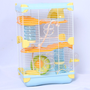 Cage à hamster à trois étages, structure en fil d'acier rectangulaire, facile à assembler, habitat intérieur pour petits animaux de compagnie - Product Image 3