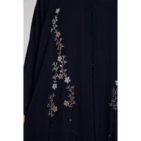 Ensemble Abaya et Hijab Noir Personnalisé de Dubaï, Vêtement Islamique, Abaya Ouverte en Chiffon Noir Premium Ornée de Pétales Floraux
