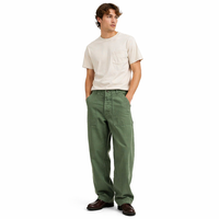 Celana Cargo Twill Canvas Elastis Pinggang Sedang Longgar Oversize Kaki Lebar Model Baggy Celana Mekanik Celana Kerja Tukang Kayu untuk Pria OEM