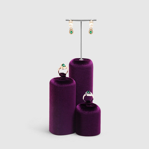 Purple Velvet Jewelry Display Stand with Necklace Holder Ring Cylinder Earring Showcase Counter - Product Image 5
