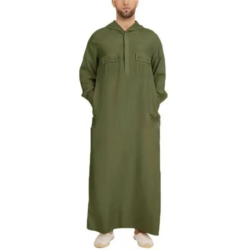 Lucknosi-botón blanco árabe jalabiya kurta para hombres, thobe de diseño musulmán, islámico, Dubái, Arabia Saudita