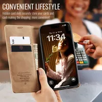 Étui pour iPhone 17 16 15 14 13 12 Pro Max béquille en cuir porte-cartes support de poche à rabat support magnétique couverture complète de téléphone
