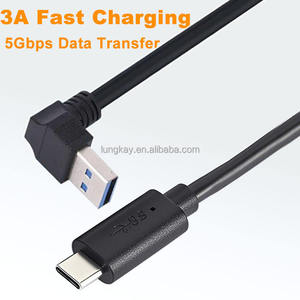 สายเคเบิล LUNG KAY แบบ Type-C ยาว 2 เมตร รองรับการชาร์จเร็ว 3A ถ่ายโอนข้อมูล 10Gbps หัวงอ 90 องศา USB3.0 สายหุ้ม PVC สำหรับโทรศัพท์มือถือ - Product Image 2