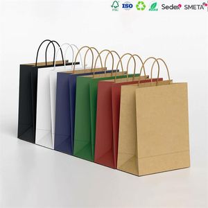 Custom Classic Eco-Friendly Recyclable Biodegradable Heavy-Duty Kraft Paper Shopping Carrier Bag White Brown Twisted Handle - Product Image 2