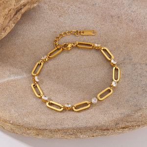 Pulseras y Brazaletes de Moda al por Mayor de Acero Inoxidable 316L, Pulsera de Cadena con Clip de Papel Chapada en Oro de 14k y 18k con Circonitas para Mujer - Product Image 1