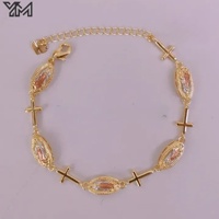Bracelet Saint Jude en cuivre plaqué or 14K avec émail vert, incrusté de zircons cubiques étincelants tricolores, bijoux religieux en gros