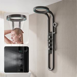 Luxury Smart LED Display Rainfall Bathroom Shower Panels System Ceramic Valve Stainless Steel SPA Massage Waterfall Shower Set - Product Image 1