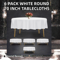 Lot de 6 nappes blanches à motif uni, 70 pouces, résistantes aux taches et aux plis, lavables, en polyester, pour fêtes, mariages, dîners, banquets