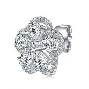 Personalized Sparkling Elegant Fashion Jewelry Double Flower Diamond Stud Earrings