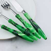 Ensemble de couverts en acier inoxydable 304 avec manche en acrylique vert malachite, 4 pièces, couteau, fourchette, cuillère, vente en gros pour hôtels et restaurants