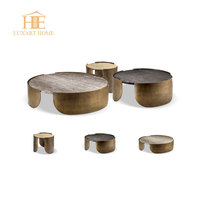 Meja Kopi Modern dengan Permukaan Marmer Alami, Furnitur Baja Tahan Karat, Desain Panel Kayu Batu untuk Ruang Tamu Kontemporer