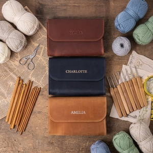 Porte-aiguilles et étui en cuir véritable et coton pour crochet, motif floral, organisateur de sac à crochet, étui et organisateur pour aiguilles à tricoter - Product Image 2