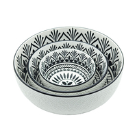 Ensemble de 4 bols en céramique et porcelaine gaufrée, style bohème classique, personnalisé, écologique, résistant à la chaleur, intérieur noir
