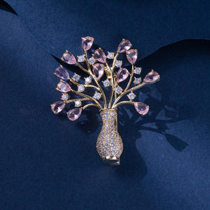 XILIANGFEIZI Palácio Romano Colorido Árvore Vida Vaso Broche das Mulheres Alto Grau de Cobre Zircão Peito Flor - Product Image 3