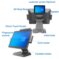 Sistema POS de Pantalla Táctil Todo en Uno de 15 Pulgadas con Windows 10/11, Pantalla Dual, para Supermercados, Restaurantes y Comercios Minoristas
