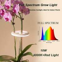 Lampe de croissance LED pour orchidées, forme annulaire, spectre complet, 10W, blanc 4000K, alimentation USB, minuterie automatique 8/12/16H, croissance des plantes