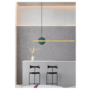 Lustre de salle à manger moderne minimaliste en cuivre et marbre, luminaire suspendu géométrique haut de gamme pour îlot de bar, lumière de luxe - Product Image 3