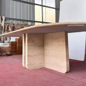 Tavolo da Pranzo Moderno in Travertino con Gambe a L Regolabili Design Portatile - Product Image 2