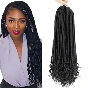 Straight Goddess Locs Hair With Curly Ends Synthetic Fiber Solid And Mixed Color Braids Hair Golden Green Black Red