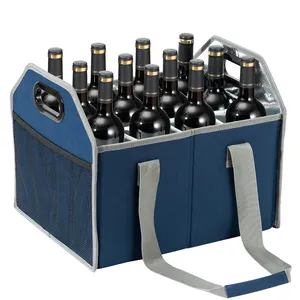 Estuche portabotellas de cerveza con aislamiento portátil reutilizable personalizado Caja de almacenamiento plegable de 12 botellas Portador de vino