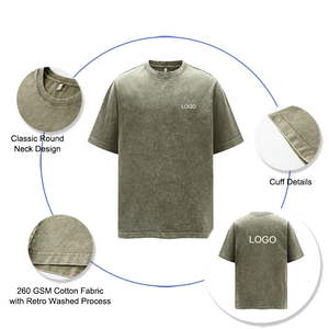 T-shirts en coton pour hommes, été, col rond, coupe classique, coton 260 GSM, effet délavé rétro - Product Image 2