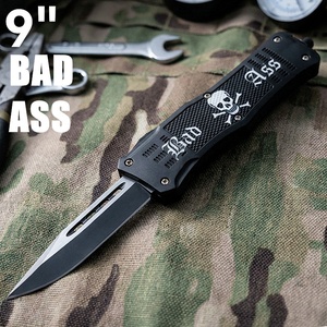 Cuchillo Táctico EDC de 9 Pulgadas con Doble Acción y Deslizador de Pulgar, Acero Inoxidable, Mango de Aleación de Zinc con Diseño de Calavera, Venta al por Mayor para Pedidos Pequeños OEM - Product Image 1