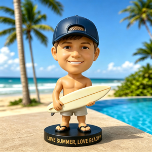 Figura de Bobblehead de Surfista Tropical Hecha a Mano en Poliresina, Personalizada, con Sombrero de Paja, Mini Tabla de Surf y <span class=keywords><strong>Chanclas</strong></span> - Product Image 4