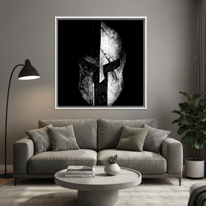Spartan Helmet Molon Labe Canvas: Modern <b>Black</b> & White Print,WHITE <b>FRAMED</b> CANVAS - Product Image 3